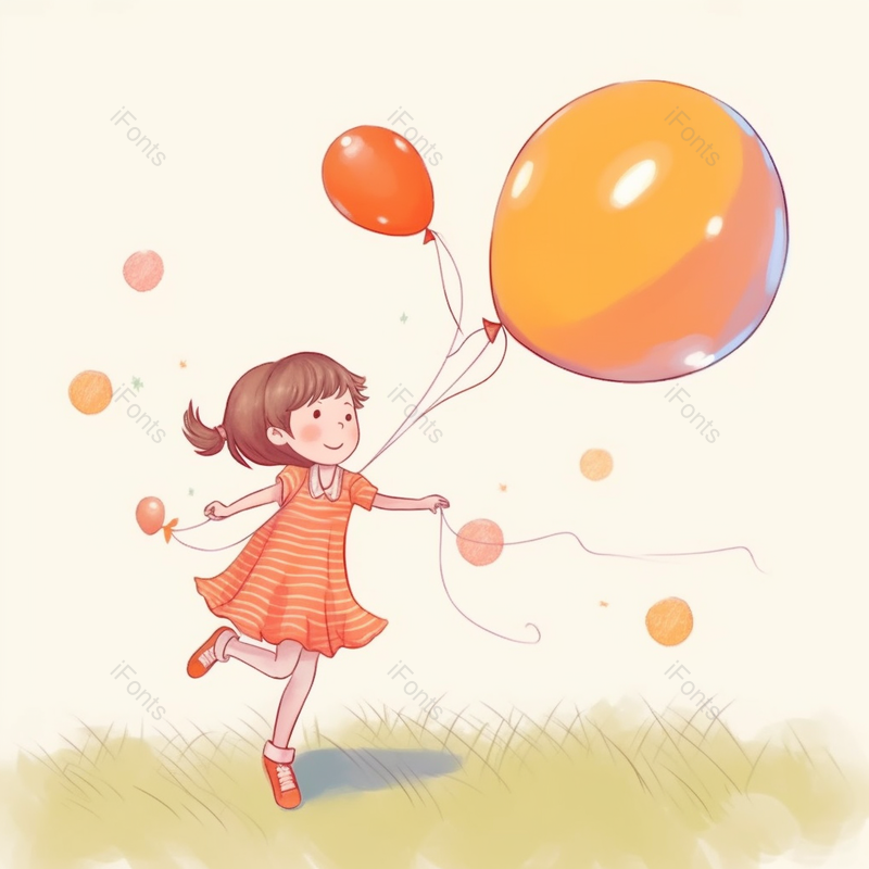 一个女孩小孩在草地上放飞欢乐气球飘起来纯洁可爱插画,插画/手绘图,插画/手绘图库,插画/手绘图下载,插画/手绘